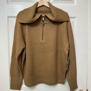 RD Style Camel Pullover Knit Sweater 1/4 Zip High Neck LongSleeve Women Large